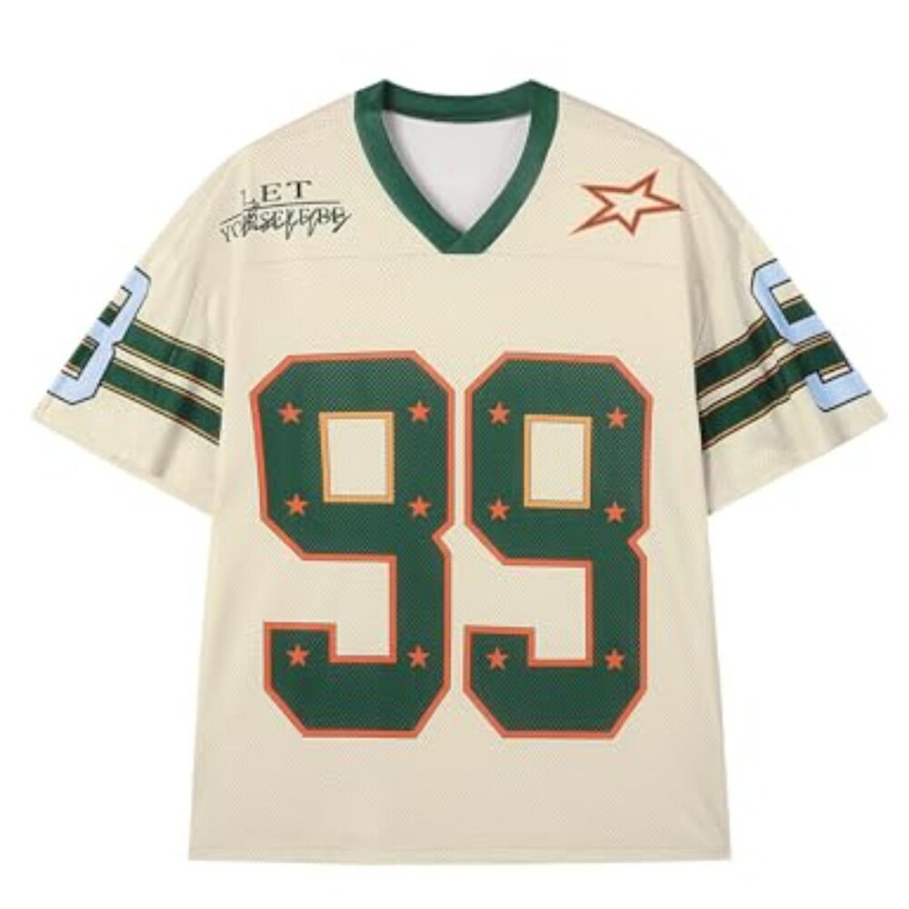 Oversized V-Neck Jersey T-Shirt Y2K Streetwear Graphic Tee Summer Fall - Picture 2 of 8